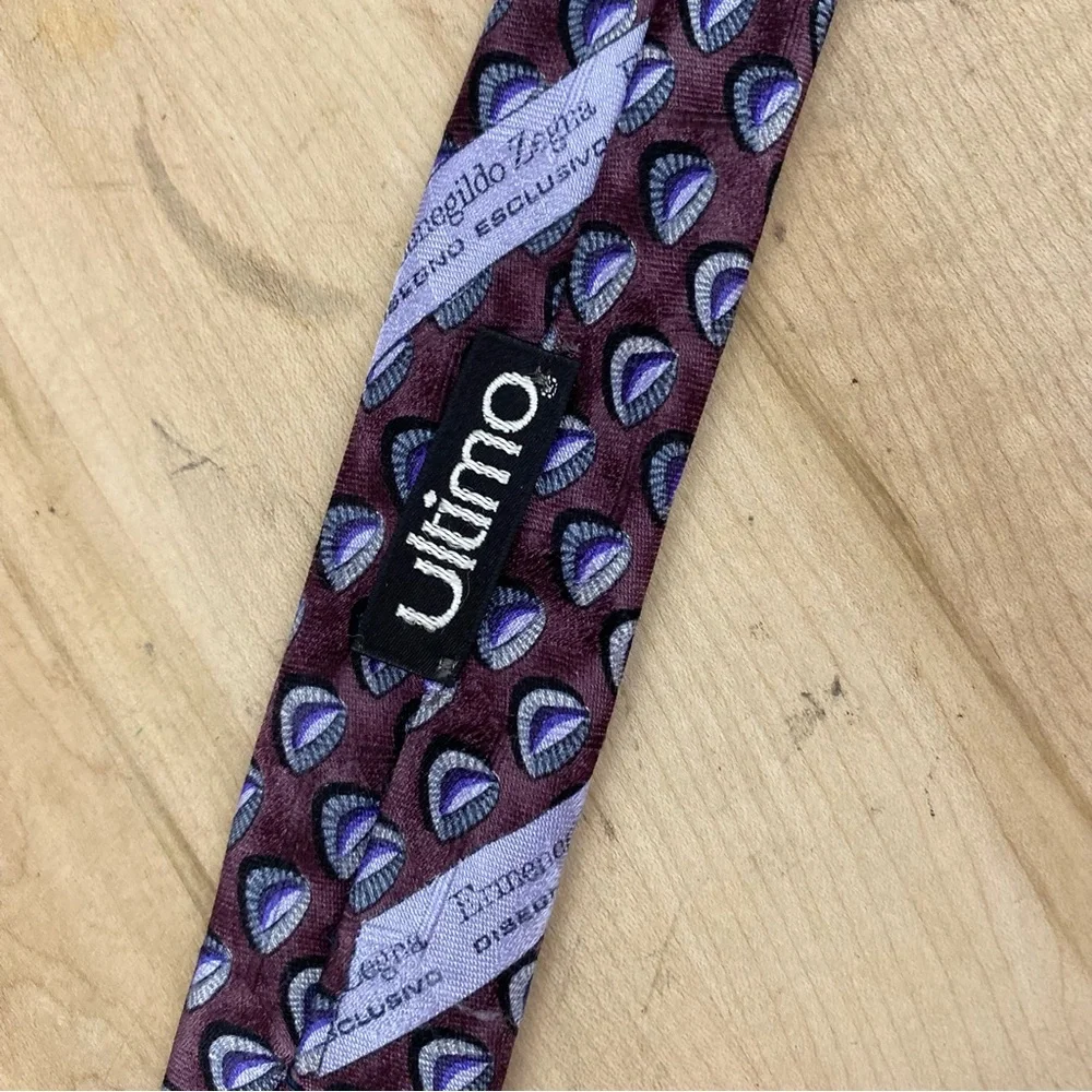 Ermenegildo Zegna Mens Tie Woven 100% Silk Purple Grey Geometric‎ Abstract Print